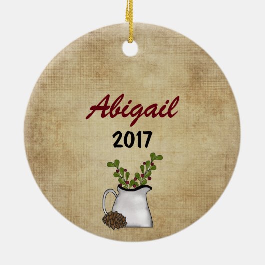 Personalisierter Rustikaler Bergbär Keramik Ornament (Hinten)