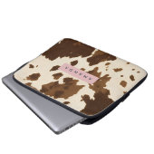 Personalisierter Rustikaler Brauner Kuhlederdruck Laptopschutzhülle (Vorne Knopf)