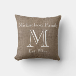 Personalisierter Rustikaler Burlap-Look Familienbe Kissen