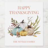 Personalisierter Rustikaler Fall Pumpkins Erntedan Weinetikett (Einzelnes Label)