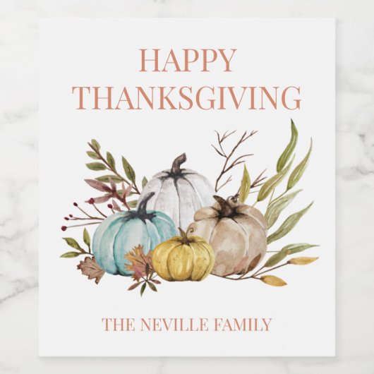 Personalisierter Rustikaler Fall Pumpkins Erntedan Weinetikett (Einzelnes Label)