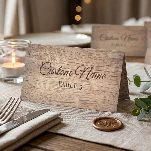 Personalisierter rustikaler hölzerner Hochzeitsnam Platzkarte