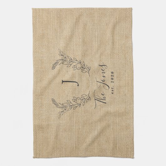 Personalisierter, rustikaler Monogramm-Familiennam Geschirrtuch (Vertikal)