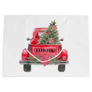 Personalisierter Rustikaler Rotlastwagen Große Geschenktüte