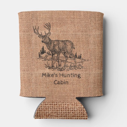 Personalisierter Rustikaler Schoß mit Hirschillust Dosenkühler (Rückseite)