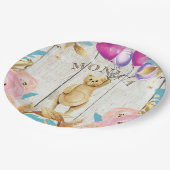 Personalisierter Rustikaler Teddybär Pappteller (Schrägansicht)