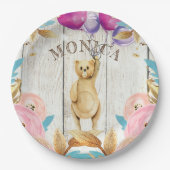 Personalisierter Rustikaler Teddybär Pappteller (Vorderseite)