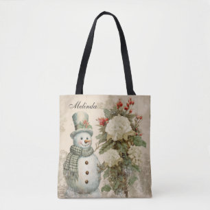 Personalisierter rustikaler vintage Schneemann Wei Tasche