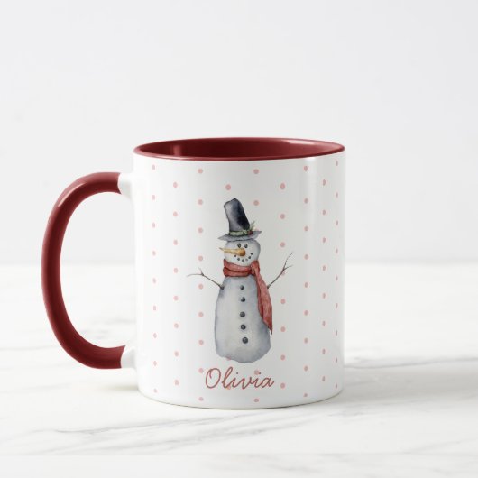 Personalisierter Rustikaler Wasserfarbenschneemann Tasse (Links)