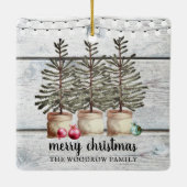 Personalisierter Rustikaler Weihnachtsbaum Keramikornament (Rückseite)