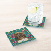Personalisierter Sable Lhasa Apso Blumenglasunters Glasuntersetzer (Schrägansicht)