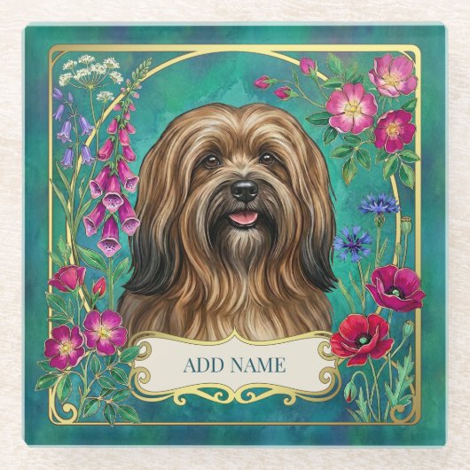 Personalisierter Sable Lhasa Apso Blumenglasunters Glasuntersetzer (Vorderseite)