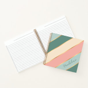 Personalisierter Sage-Grün-Pastell-Rosa-Gold-Strei Notizblock