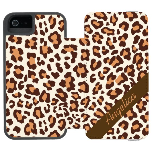 Personalisierter Sahnefall Leopard-Druck-Browns Incipio iPhone Geldbeutel-Hülle (Folio Geöffnet)