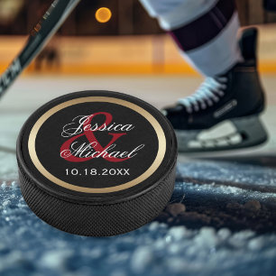 Personalisierter Sake aus Braut und Bräutigam Eishockey Puck