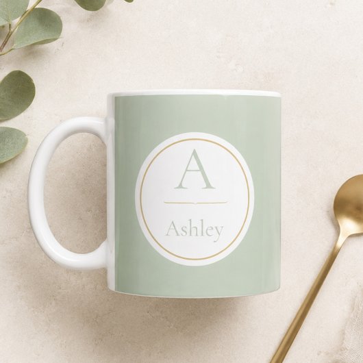 Personalisierter Salbeigrüner Monogramm-Name Elega Kaffeetasse