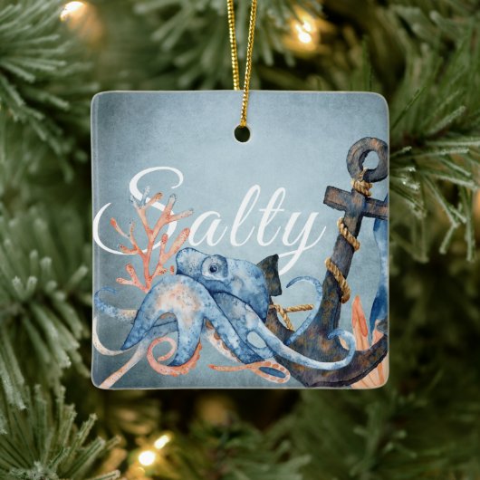 Personalisierter Salty Octopus, Anchor Beach Weihn Keramikornament (Baum)