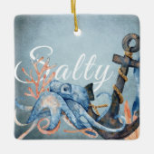 Personalisierter Salty Octopus, Anchor Beach Weihn Keramikornament (Vorderseite)