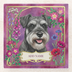 Personalisierter Salz- und Pfeffer-Schnauzer-Rosa- Glasuntersetzer