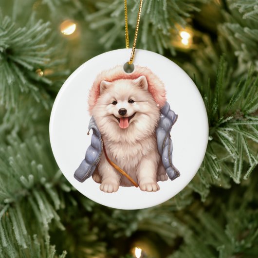 Personalisierter Samoyed Hund Keramik Ornament (Baum)