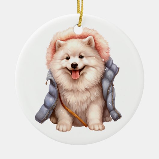 Personalisierter Samoyed Hund Keramik Ornament (Vorne)