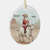 Personalisierter Santa beim Mutton Busting Keramik Ornament (Rechts)