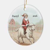 Personalisierter Santa beim Mutton Busting Keramik Ornament (Links)