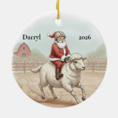 Personalisierter Santa beim Mutton Busting Keramik Ornament (Hinten)