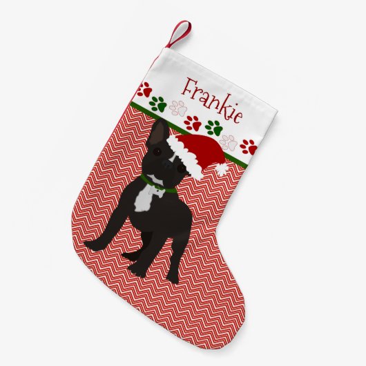Personalisierter Santa Black Bulldog Kleiner Weihnachtsstrumpf (Vorderansicht (hängend))