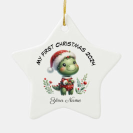 Personalisierter Santa Dinosaurier Erste Weihnacht Keramik Ornament