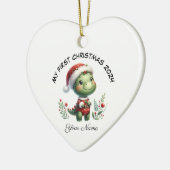Personalisierter Santa Dinosaurier Erste Weihnacht Keramik Ornament (Links)