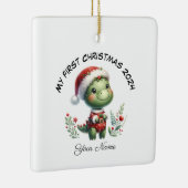 Personalisierter Santa Dinosaurier Erste Weihnacht Keramikornament (Rechts)