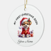 Personalisierter Santa Dog Welpe Erster Weihnachte Keramik Ornament (Links)
