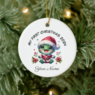 Personalisierter Santa Frog Keramik Ornament
