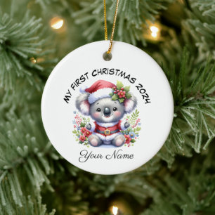 Personalisierter Santa Koala Bär Erste Weihnachtsf Keramik Ornament