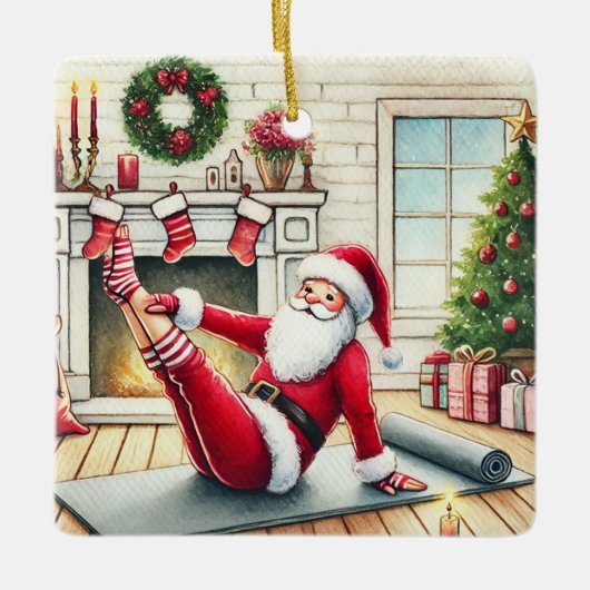 Personalisierter Santa-Lieblings-Pilates-Lehrer Keramikornament (Vorderseite)