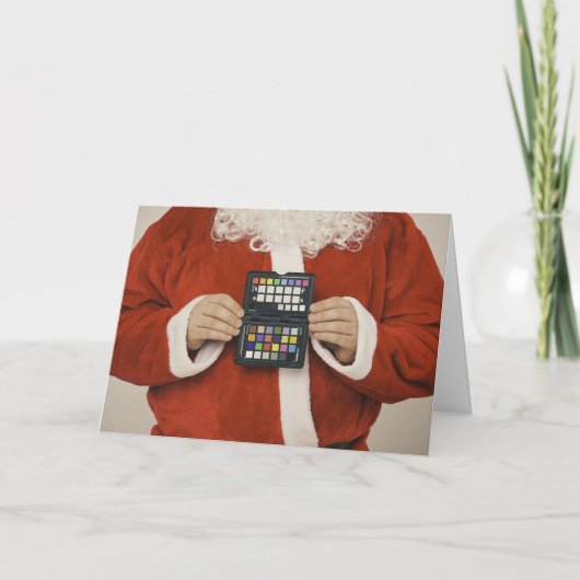 Personalisierter Santa mit Makeup-Palette Feiertagskarte (Vorderseite)