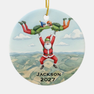 Personalisierter Santa Skydiving Keramik Ornament