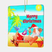 Personalisierter Santa und Birds Beach Frohe Weihn Keramikornament (Links)