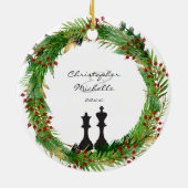 Personalisierter Schach Black King, Queen Couple L Keramikornament (Hinten)