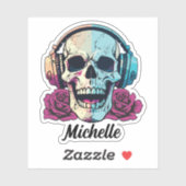 Personalisierter Schädel mit Kopfhörern wasserdich Aufkleber (Blatt)