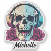 Personalisierter Schädel mit Kopfhörern wasserdich Aufkleber (Vorderseite)