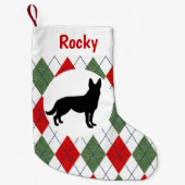 Personalisierter Schäferhund-rote und grüne Raute Kleiner Weihnachtsstrumpf (Vorderseite)