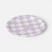 Personalisierter Scheckzuckerlavender Lila Pappteller (Schrägansicht)