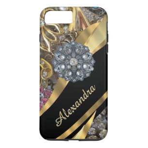 Personalisierter schicker eleganter Gold-Rhineston iPhone 8 Plus/7 Plus Hülle