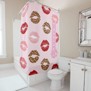 Personalisierter Schicker Rosa Leoparden-Druck Lip Duschvorhang