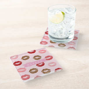 Personalisierter Schicker Rosa Leoparden Druck Lip Glasuntersetzer