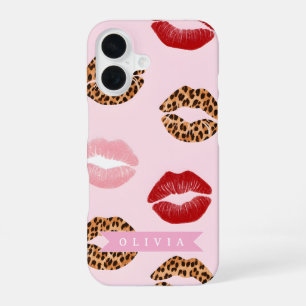 Personalisierter Schicker Rosa Leoparden Druck Lip iPhone 16 Hülle