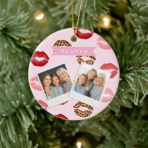 Personalisierter Schicker Rosa Leoparden-Druck Lip Keramik Ornament