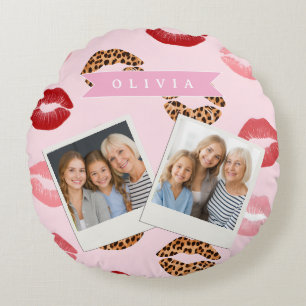 Personalisierter Schicker Rosa Leoparden-Druck Lip Rundes Kissen